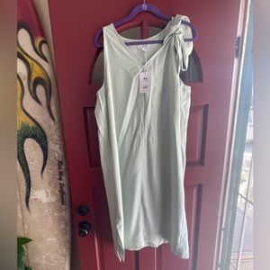NWT Free assembly light sage green linen blend maxi dress with tie on sh…